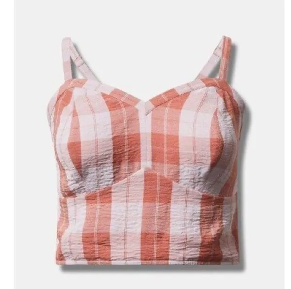 Torrid Women's Plus 2 2x Orange Seersucker Sleeveles Bralette Gingham Print tank - Image 2