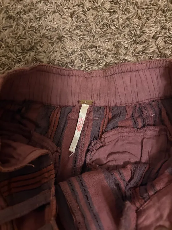 Free People Striped Shorts Size 2 Orange Purple 100% Cotton Tie Belt Pockets - Image 2