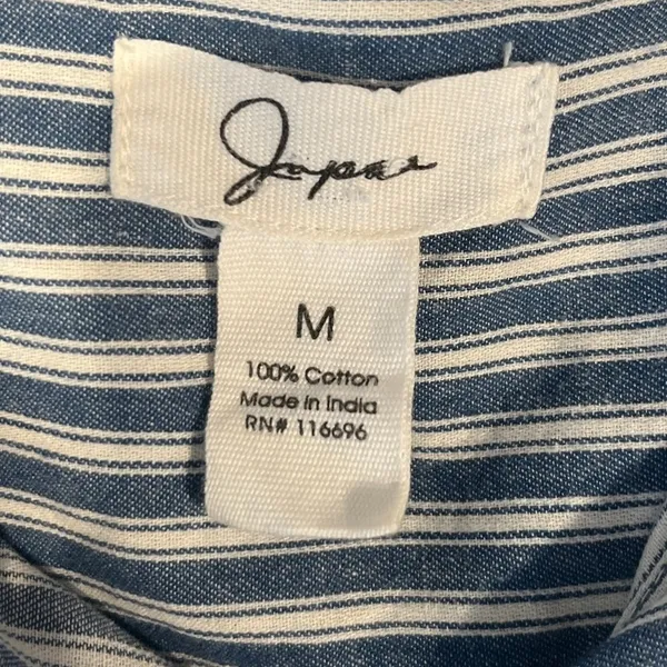 Japna 100% Cotton Blue White Striped Elastic Waist Mini Dress Pockets Medium - Image 8