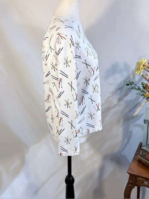 💥LAKE Pajamas Pima Cotton Long Sleeve Ski Print Pajama Top (ONLY) White Sz S💛 - Image 7