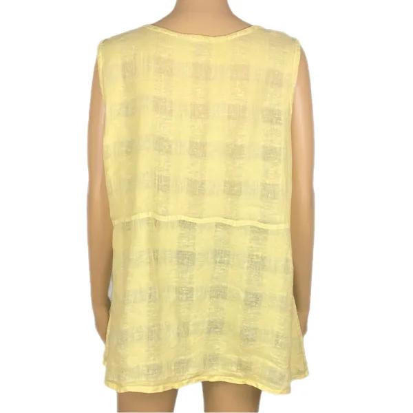 FLAX 100% Linen Yellow Woven Windowpane Check Tank Top Lagenlook Medium FLAW - Image 9