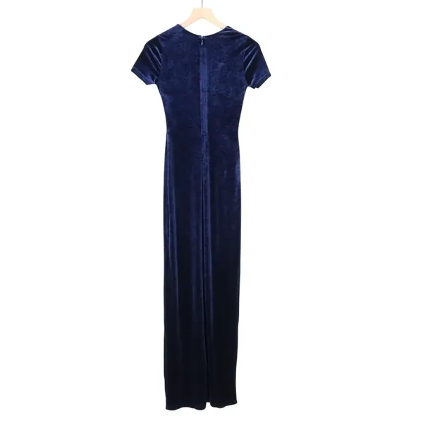 Lulus Eternal Elegance Maxi Dress Womens XS Navy Velvet Short Sleeve Front Slit - Image 7