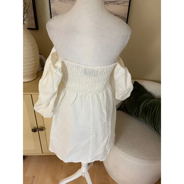 TUCKERNUCK White Annie‎ Smocked Mini Dress Linen Size Small - Image 4