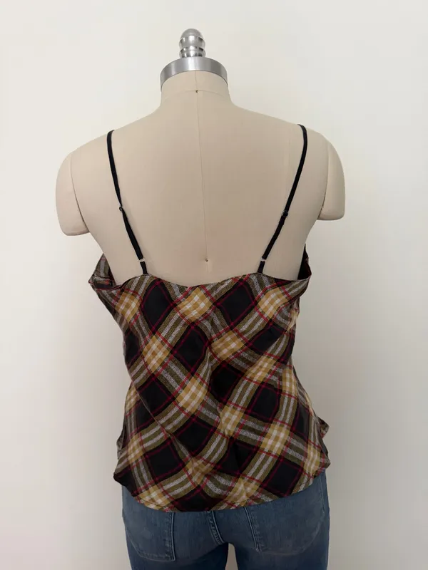 Vintage Silk Plaid Cami Multiple Size L - Image 3