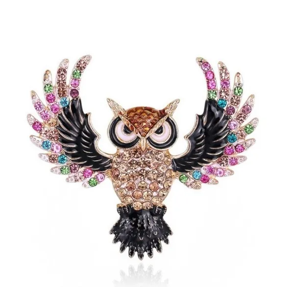 Women's Colorful Rhinestone Owl Brooch Pin - Image 5