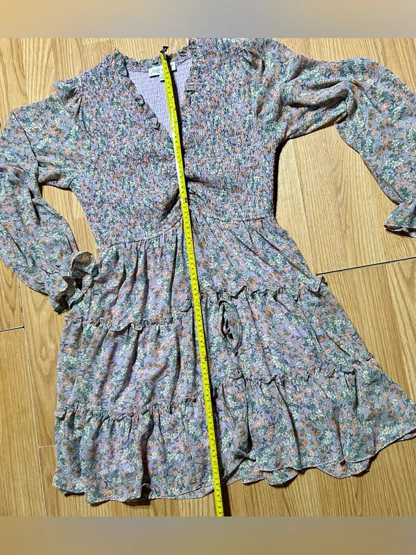 Floral Smocked Waist Tiered Long‑Sleeve Dress - Pastel Floral ladies Medium - Image 6