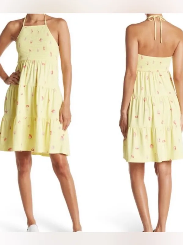 Nordstrom Abound Tiered Halter Dress in Yellow with Strawberries Smocked Back - Image 2
