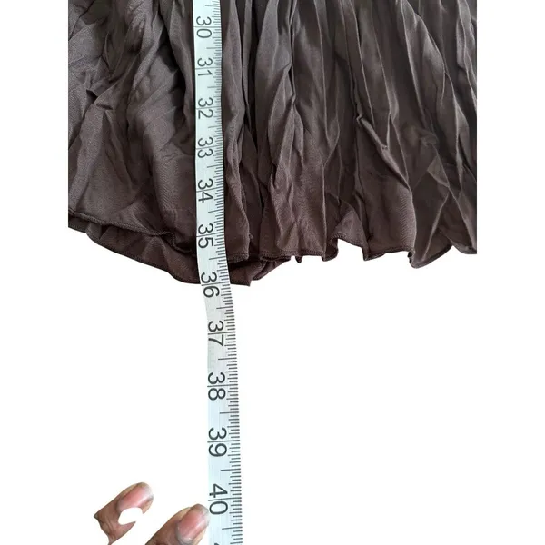 Christopher & Banks Long Flowy Stretchy Chocolate Brown Pleated Maxi Elastic Waist Skirt Size M Boho - Image 7