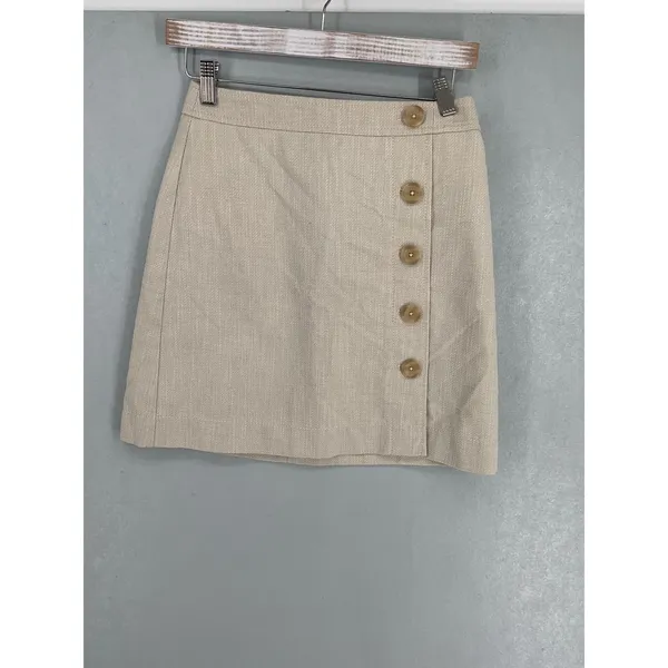 Ann Taylor Petite Mini Skirt Beige Textured Side Button A-Line Size 00P XXS - Image 2