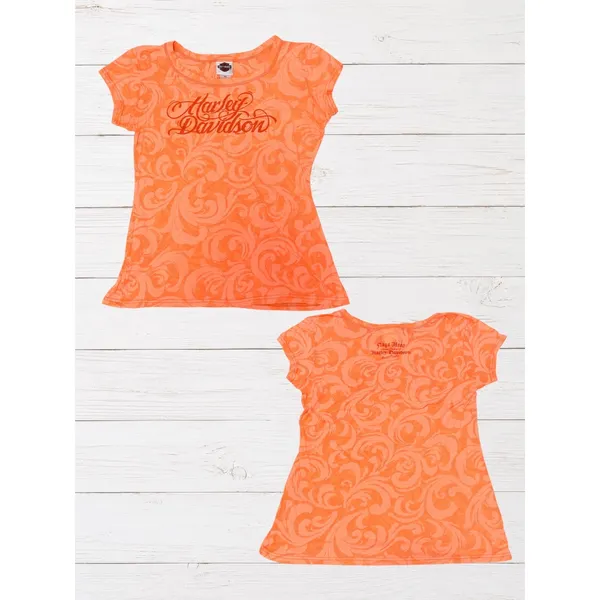 Harley-Davidson Nags Head NC Orange Swirl Graphic Tee Womens XL Made in USA - Image 2