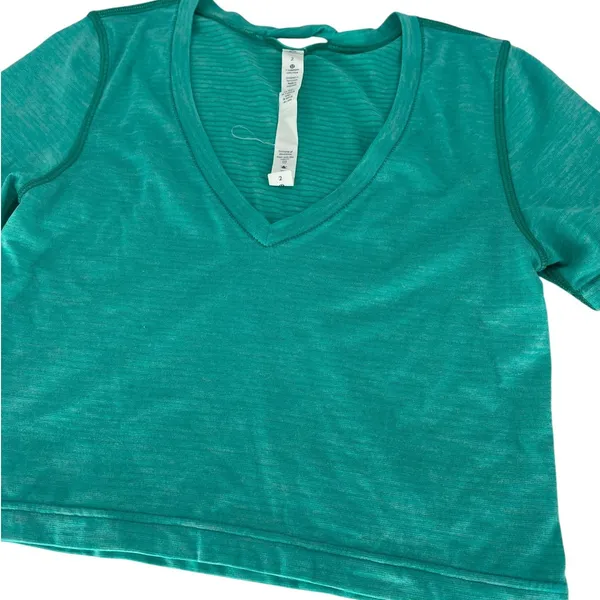 Lululemon What The Sport Cropped Tee Heathered Bali Breeze‎ 2 - Image 7