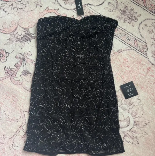 NWT Lulus Soiree Sparkles Black Beaded Strapless Mini Dress - Image 5