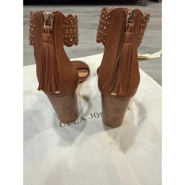 Ulla Johnson Studded Leather Block Heel Sandals Brown EU 37 US 7 Tassel Zip - Image 6