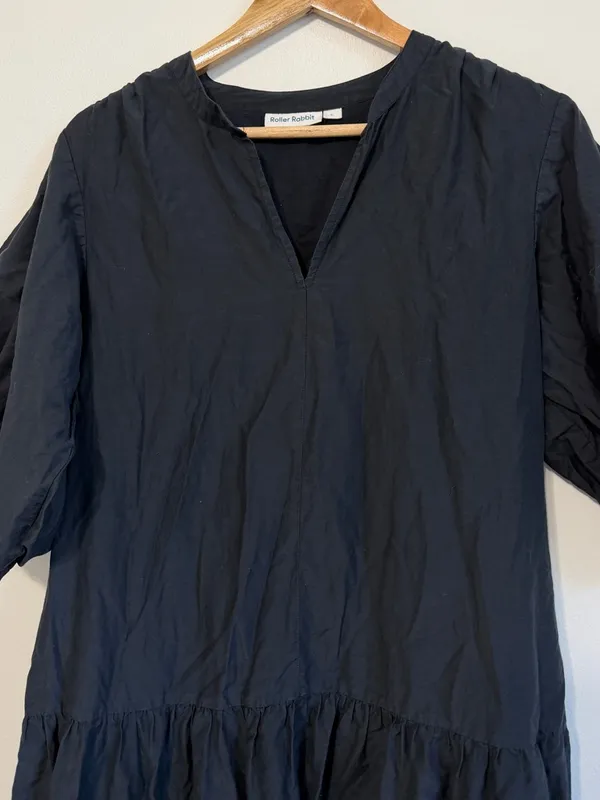 Roller Rabbit Tiered Cotton Silk Blend Dress Size Small Black Long Sleeve - Image 2