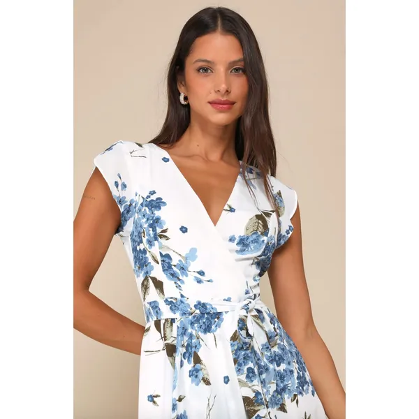 Lulus French Countryside White Floral Print High Low Dress Cocktail Small NWT - Image 2