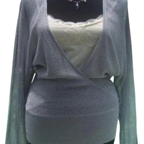 Cache Knit Silver Metallic Peek A Boo Faux Wrap Top New Banded Bottom $98 NWT - Image 4