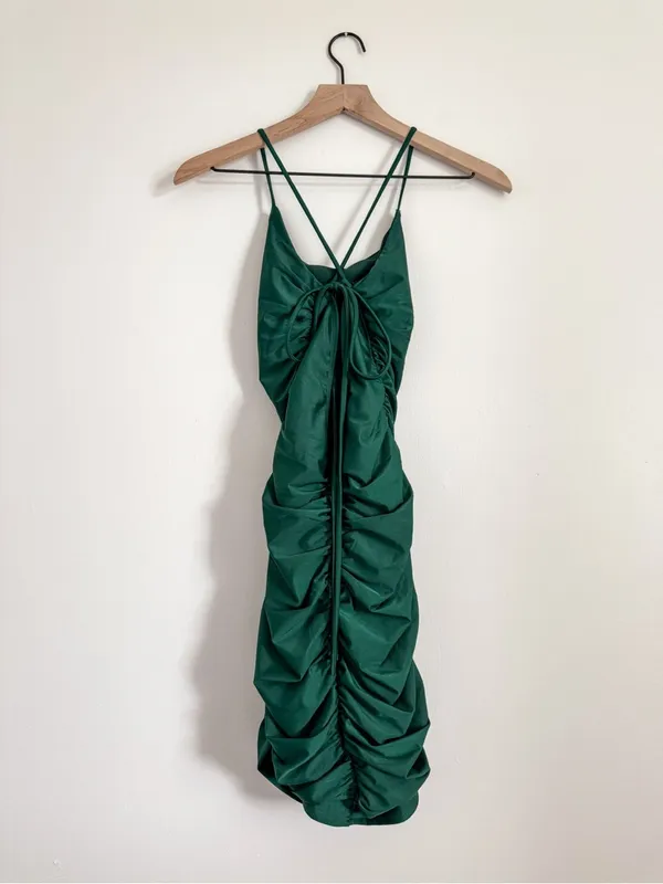 Lulu's Emerald Ruched Lace-Up Bodycon Mini Dress Size Small - Image 8