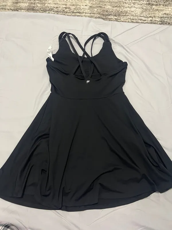 Fabletics Black Fit-and-Flare Mini Dress with Crisscross Straps - Image 3