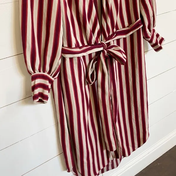 Zara Woman Burgundy Cream Striped Longline Wrap‎ Tunic Top XS - Image 10