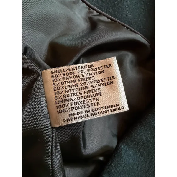 DKNY Coat Womens 12 Green Wool Blend Ruffle Front Snap Button Long Jacket - Image 4