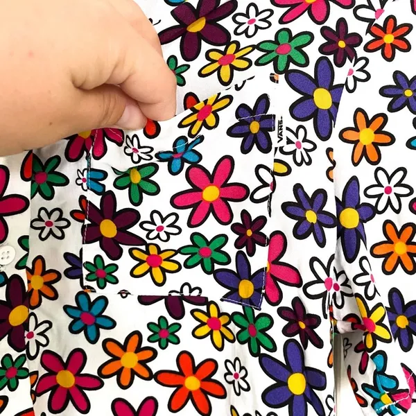 Vans Daisy Stacked Colorful Retro Short Sleeve Button-Up Shirt Size S - Image 5