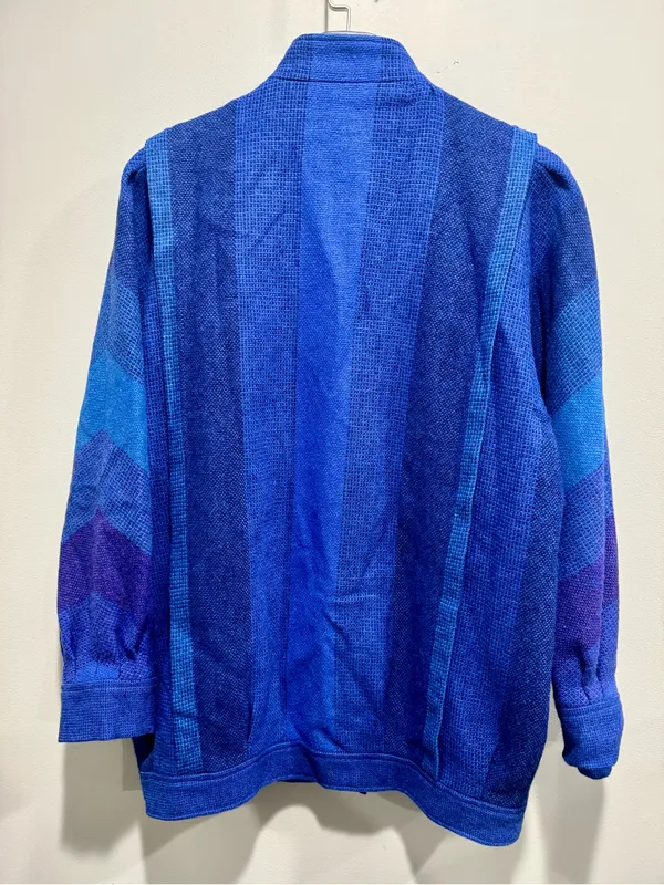 Vtg 80s Avoca Ireland Pure Wool Blue Purple Striped Jacket Unisex M XL⁠ - Image 2