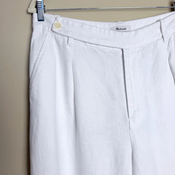 Madewell Harlow 100% Linen Pants 14 White Wide Leg Coastal Pleated Pockets - Image 11