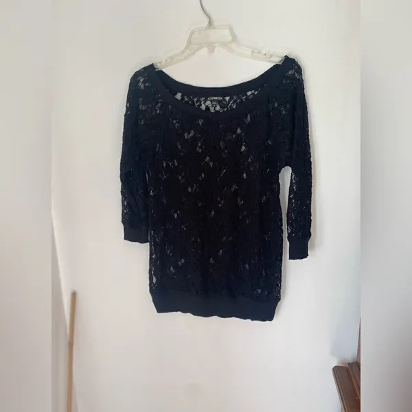 Express Black Lace Long Sleeve Top  Size Small - Image 8