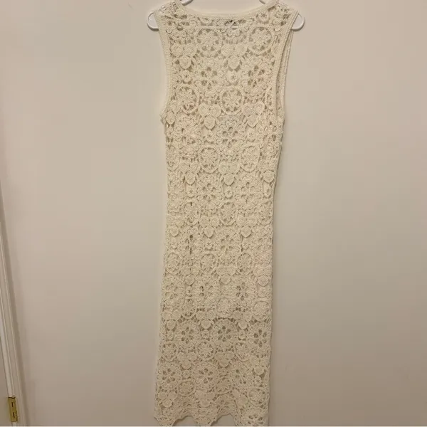 NEW REVOLVE House of Harlow 1960 Crochet Dress Size Large Knit Long Ivory beige - Image 8