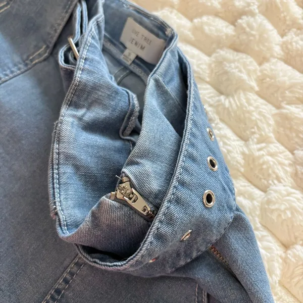 Love Tree Y2K Belted Blue Denim Micro Mini Skirt Side Zip Pockets Medium Wash Wo - Image 6