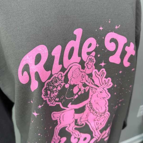 Girl Tribe Co Charlotte NC Ride It My Pony Santa Christmas Sweatshirt Reindeer - Image 2
