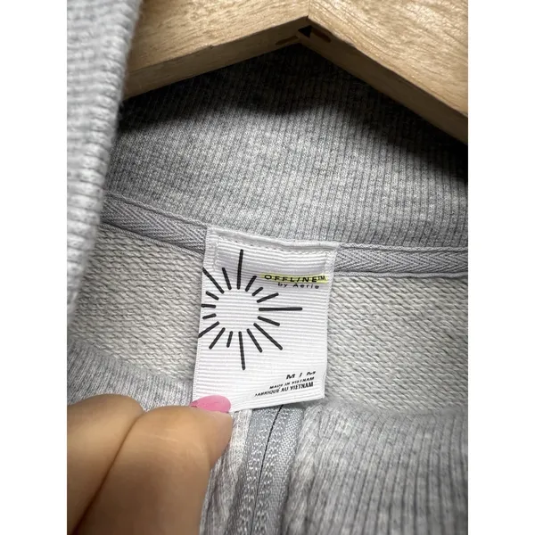 Aerie Offline 1/4 Zip Crop Sweatshirt Women Sz M‎ Gray Boho Pullover Mock Neck - Image 3