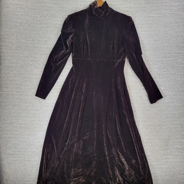 Vintage KC Spencer Velvet Maxi Dress Sz 6 Brown Turtleneck Whimsigoth Cocktail - Image 9