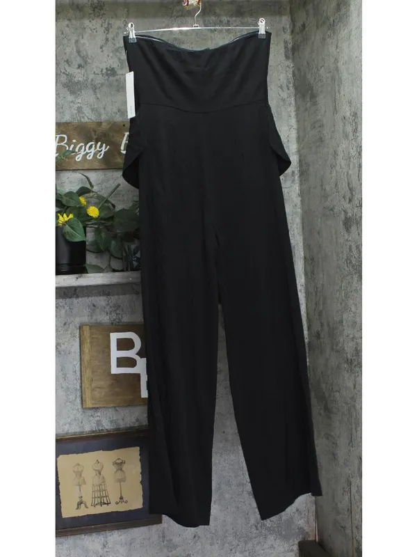 Aqua Bandeau Button Front Strapless Jumpsuit PI6812BL Black M - Image 2