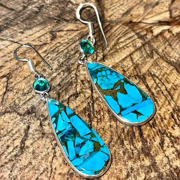 Faceted Turquoise in Copper Earrings 2 1/4” Gold - Image 5