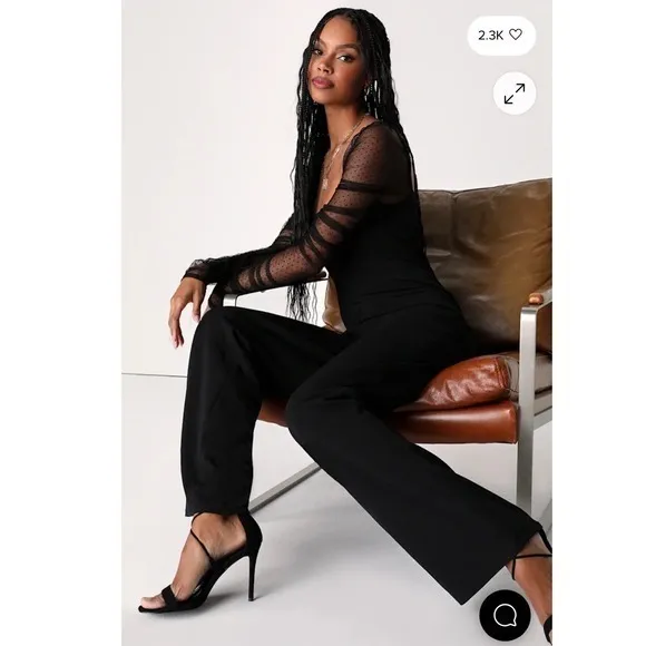 Lulus Black Made to Amaze Dotted Mesh Jumpsuit Small Gothic Cocktail Party - Image 12