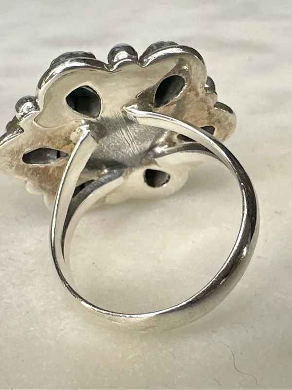 Turquoise Cluster Flower Sterling Silver Ring Size 8 Multi Stone 7 Stone - Image 3