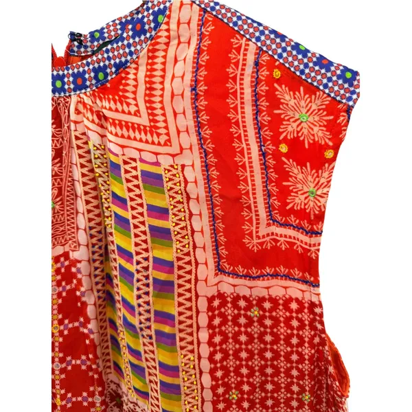 Tanvi Kedia Anthropologie Patchwork Beaded Maxi Dress Orange Red Size M AS IS - Image 4