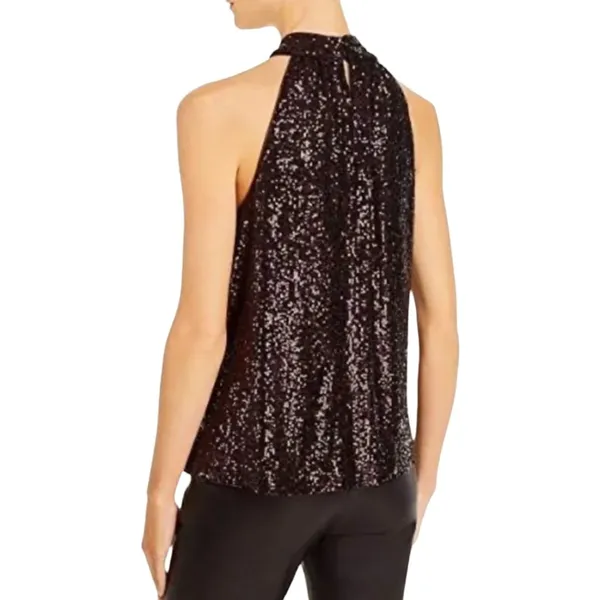 Parker Dallas Sleeveless Twist Halter Lined Burgundy Sequined Top Size Medium - Image 2