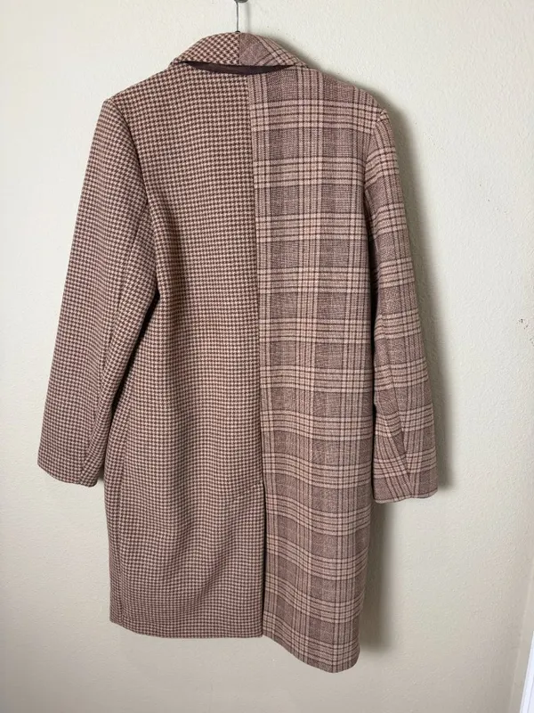 Abercrombie & Fitch The A&F Dad Coat Mixed Plaid Jacket Camel Tan Size Medium - Image 9