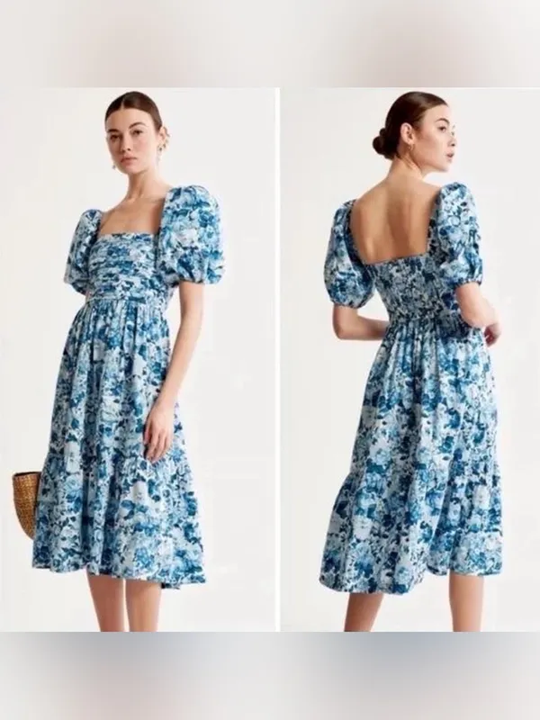 Abercrombie & Fitch Emerson Blue Floral Midi Dress blue floral size medium - Image 2