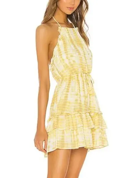 Revolve Majorelle Women’s Baker Yellow Tie Dye Halter Neck Tassel Tie Mini Dress - Image 9