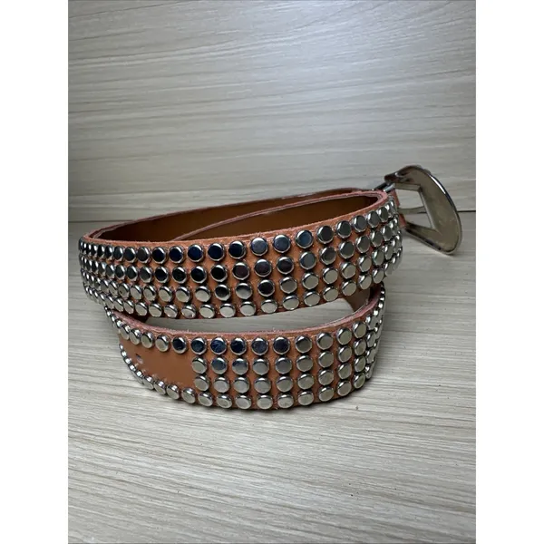Vintage Statement Belt Womens A. Taylor Tan Silver Buckle Medium Studded‎ - Image 13