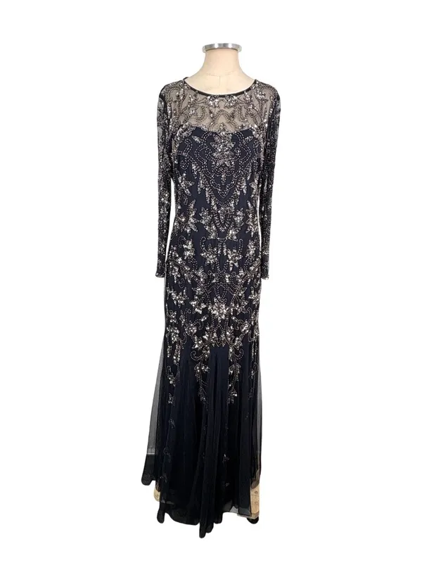 Adrianna Papell Long Sleeve Beaded Sequin Maxi Gown Size 12 - Image 2