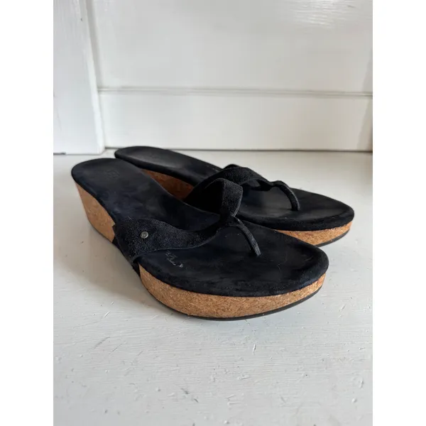 UGG‎ Brooks black suede cork wedge sandals Size 8 - Image 2