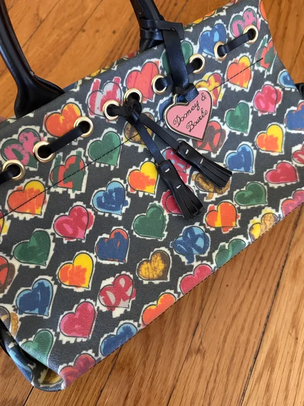 Dooney & Bourke colorful Hearts Print Tote Handbag Multicolor NO STRAP - Image 2