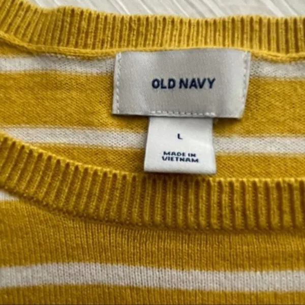 Old Navy Sweater Cotton Blend Mustard Yellow & White Striped Size Large - Image 4