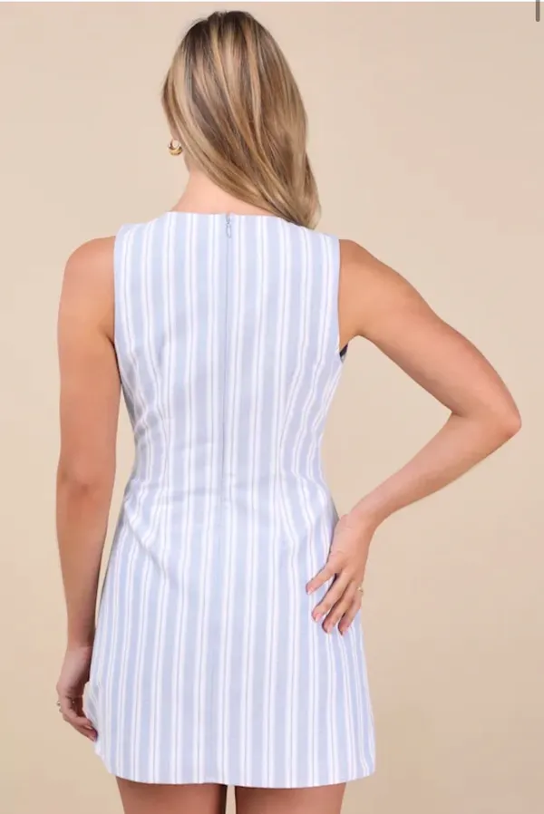 Lulus Alyvia Blue and White Striped Sleeveless Mini Dress - Image 2