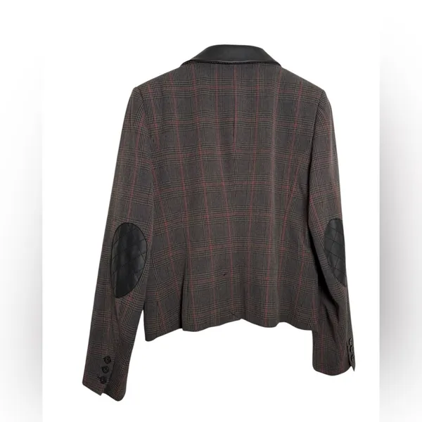 Willi Smith blazer wmns 8 Glen‎ plaid red gray faux leather collar single button - Image 6