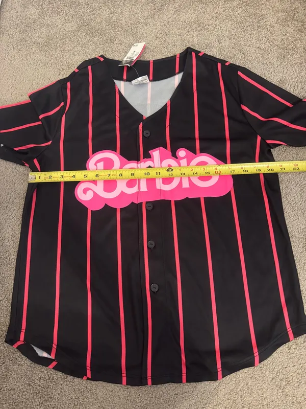 Rue 21 Pinstriped Barbie Graphic Baseball Jersey Size Medium - Image 5